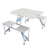 HAOYYE One Piece Folding Table and Chair Set Aluminum Alloy Portable Picnic Table with Built In Seats Lightweight Outdoor Camping Furniture for Patio Garden BBQ Travel Easy Carry Foldable Table and Bench Combo for Adults